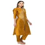 Lagi Women's Mustard Poly silk Straight Embroidred Kurta & Pant (RO115C) | Grocsy