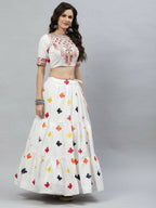 White Cotton Embroidered Work Lehenga Choli with Dupatta - Jivika | Grocsy