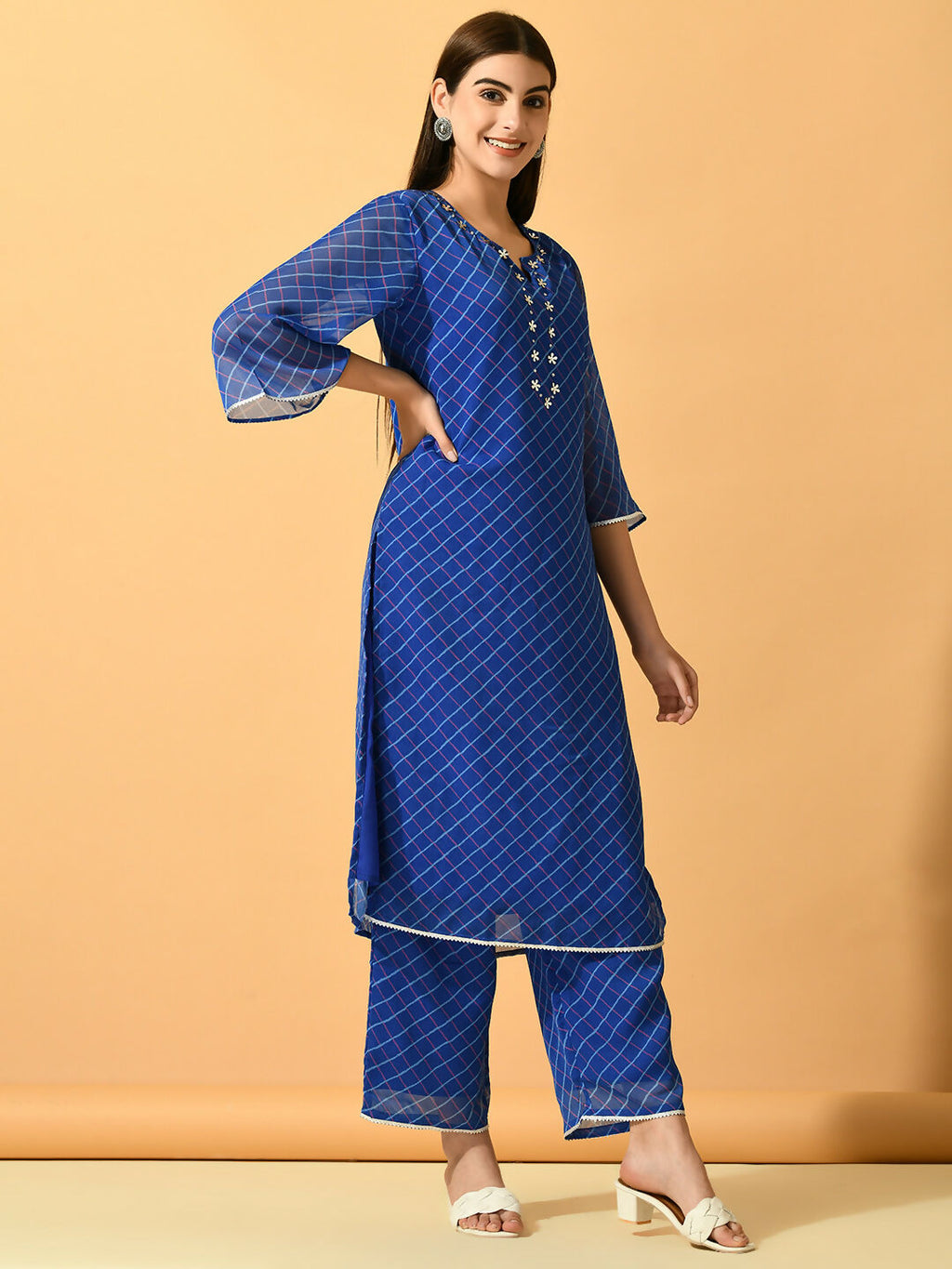 Myshka Women's Blue Embroidered Party Kurta Sets | Grocsy