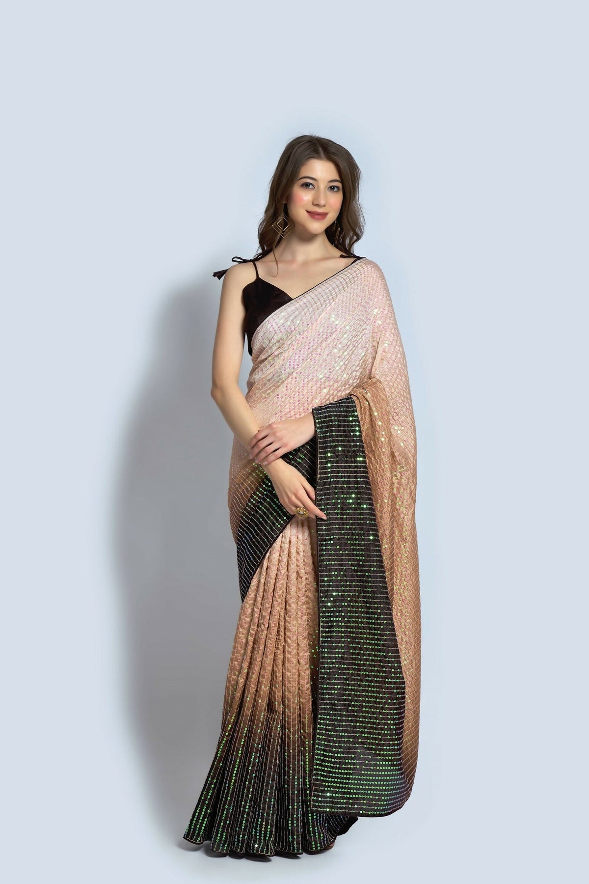 Vegaa Fashion Cream Vichitra Silk Embroidered Party Wear Saree | Grocsy