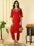 Myshka Women's Red Georgette Kurta With Trousers Party Sets | Grocsy
