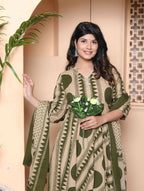 Miravan Women'S Polka Dot Printed Pure Cotton Anarkali Kurta With Dupatta | Grocsy