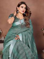 Aastha Fashion Sea Green Linen Weaving Saree | Grocsy