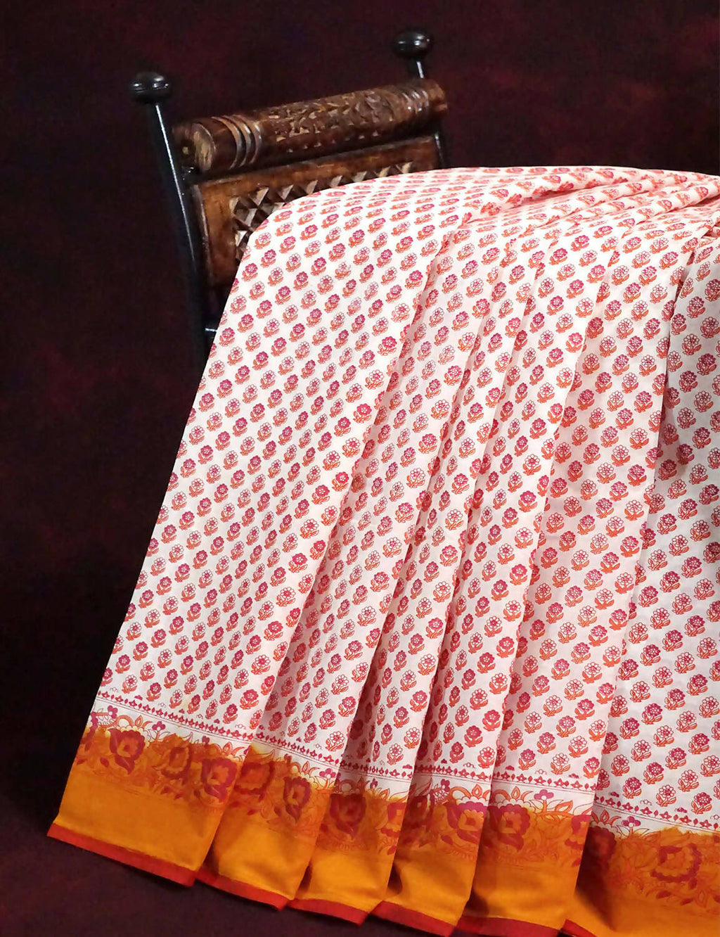 Off White Block Print Pure Mulmul Cotton By Gayathri Reddy Designer Studio | Grocsy
