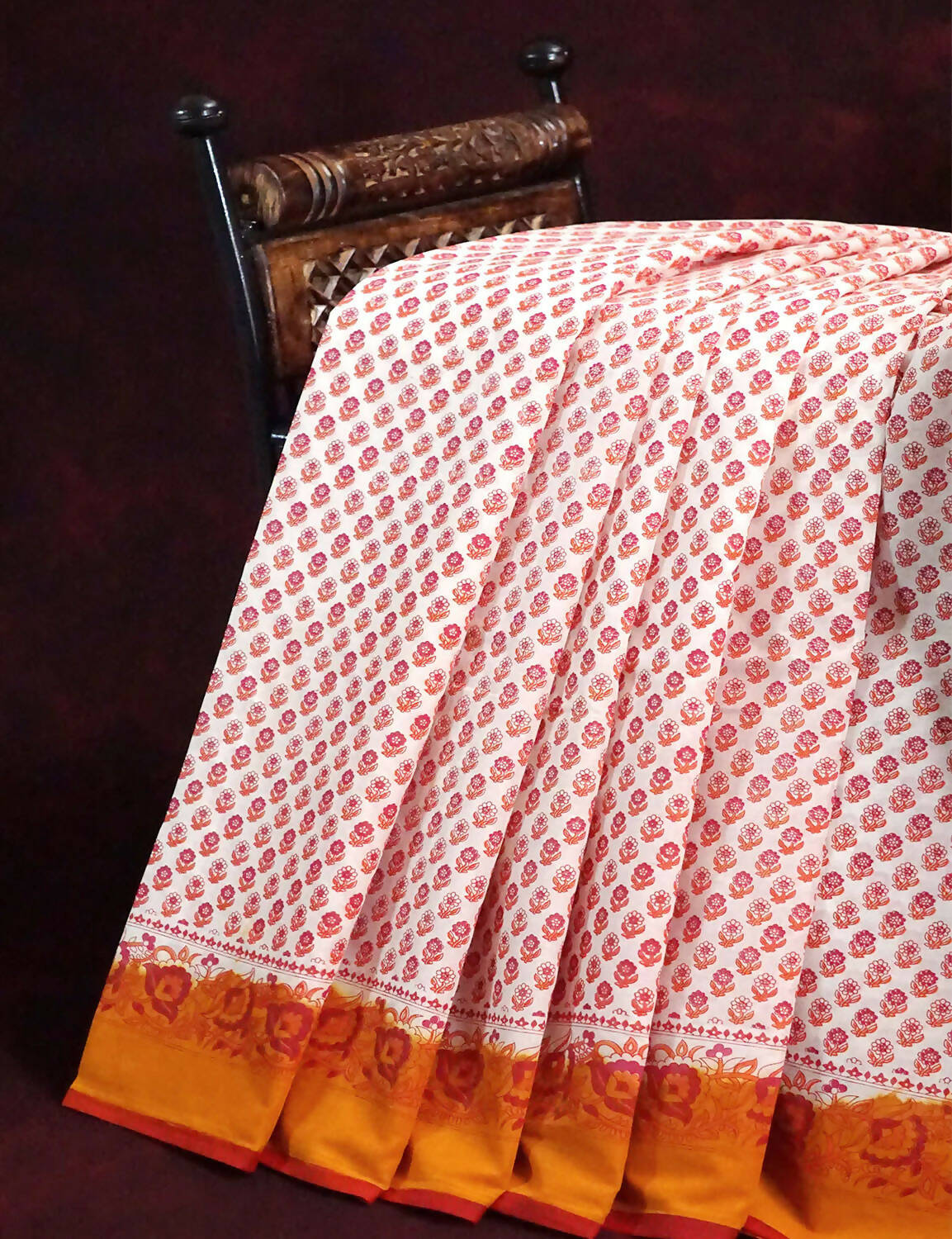 Off White Block Print Pure Mulmul Cotton By Gayathri Reddy Designer Studio | Grocsy