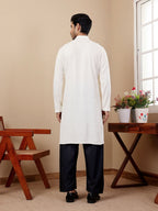 White Viscose Designer Chikankari Embroidery Work Men's Kurta - Mahotsav | Grocsy