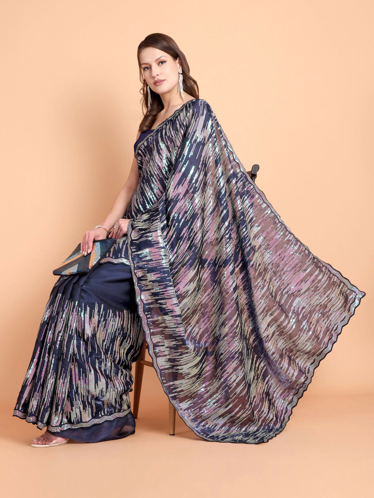 Vamsee Dhavani Navy Blue Georgette Saree | Grocsy