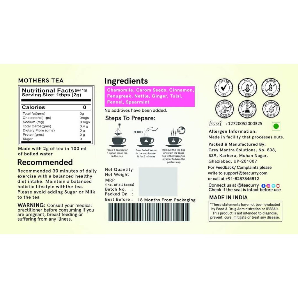 Teacurry Mothers Tea Bags | Grocsy