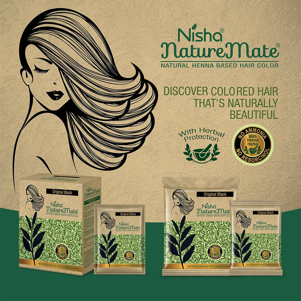 Nisha Nature Mate Henna Based Hair Black Color Powder | Grocsy