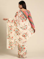 Ahalyaa Women's Traditional Semi Stitch Saree - Off White | Grocsy