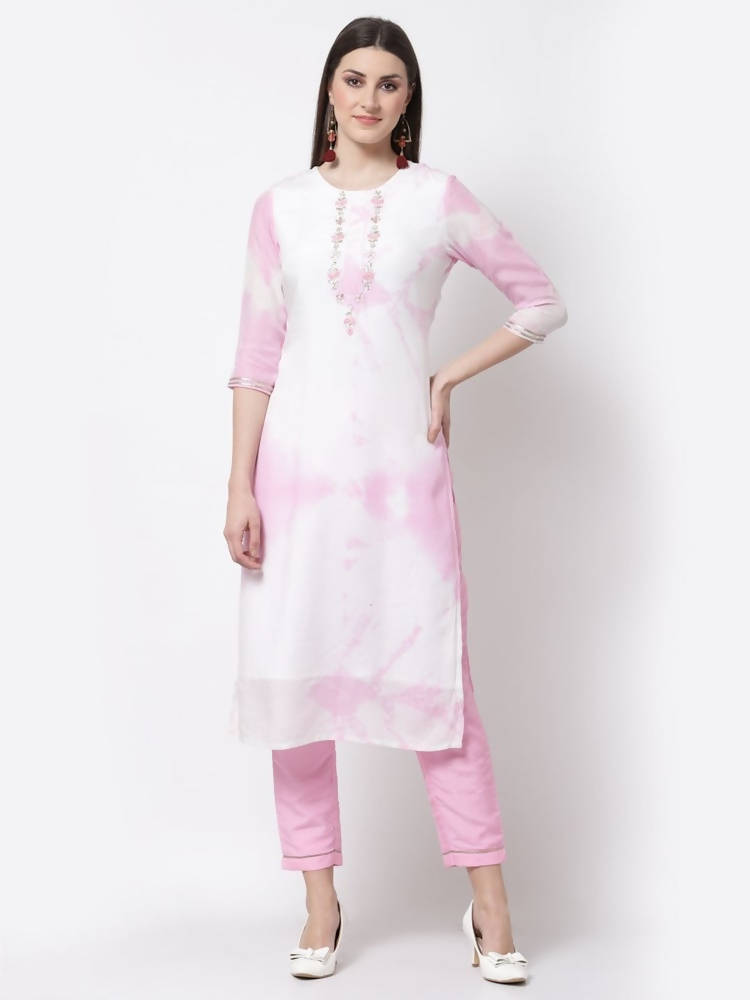 Myshka Pink Color Silk blend Embroidered Kurta With Pant Dupatta Set | Grocsy