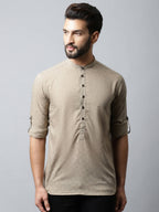 Even Apparels Beige Color Pure Cotton Men's Kurta With Band Collar (SLD072) | Grocsy