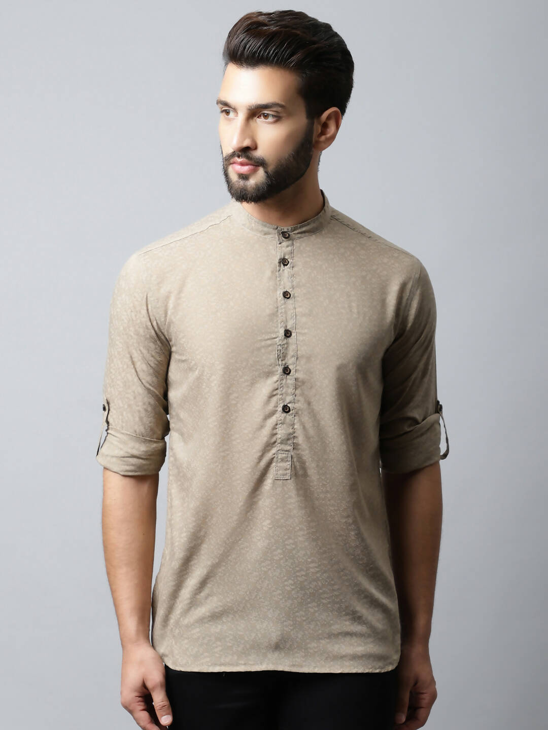 Even Apparels Beige Color Pure Cotton Men's Kurta With Band Collar (SLD072) | Grocsy