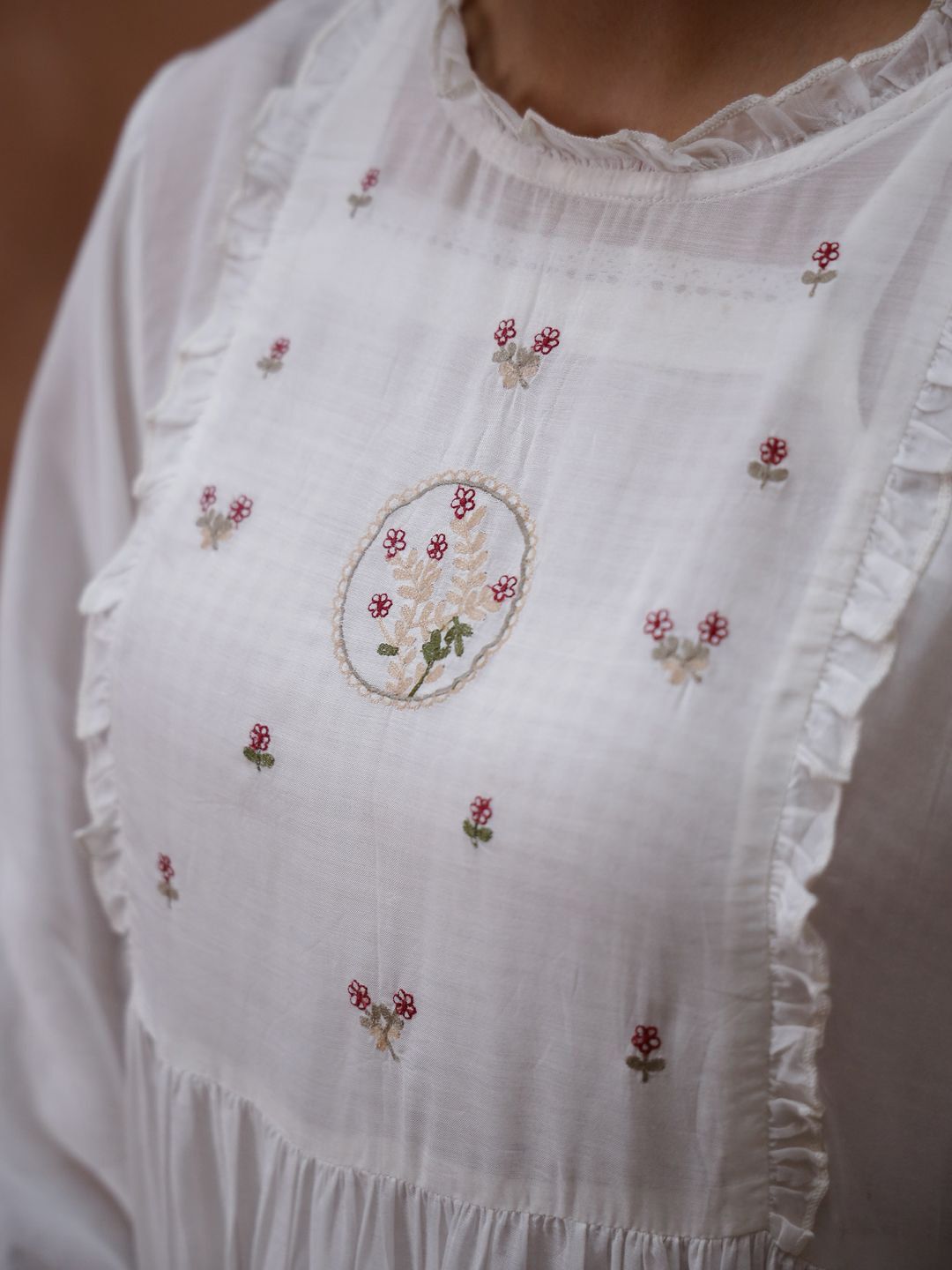 Sangria Floral Embroidered Pleated Thread Work Kurta with Trouser | Grocsy