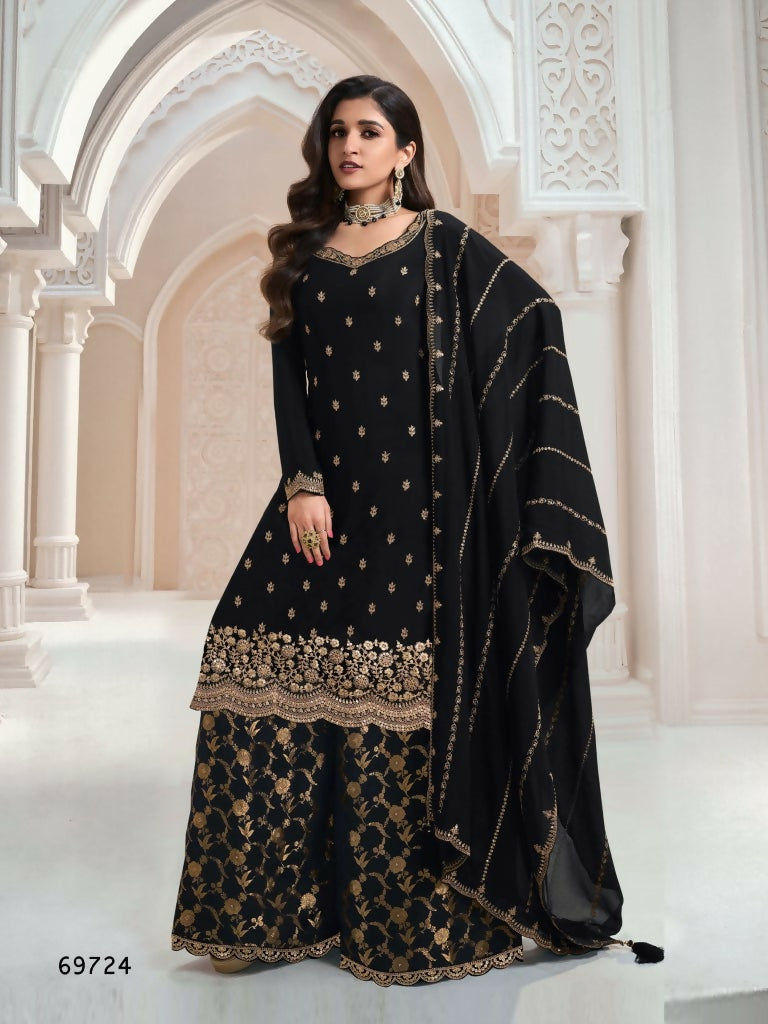 Vastranavya Exquisite Black Heavy Chinon with Embroidered & Sequins Work Salwar Suits | Grocsy
