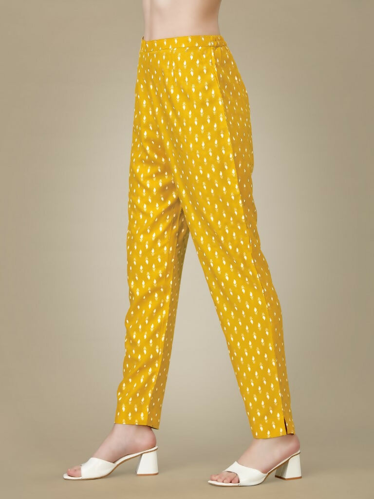 Jyoti Fashion Women's Yellow Rayon Embroidered Kurta Pant Set | Grocsy