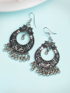 NVR Women's Silver-Plated German Silver Oxidised Chandbali Earrings