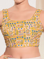 Joban Fashion Yellow Viscose Rayon Padded Blouse With Square Neck Sleeveless | Grocsy