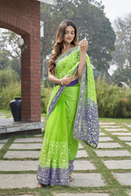 Vamsee Srivani Chikankari Green Organza Silk Saree | Grocsy