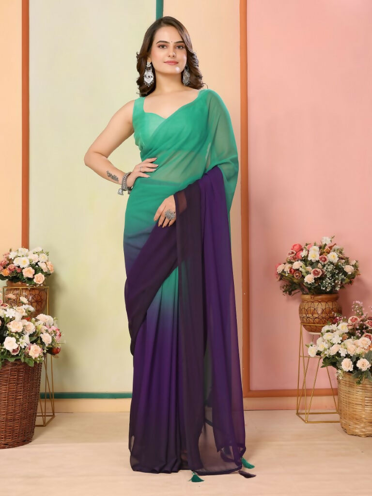 Sea Green Georgette Pedding Color Printed Ready To Wear Saree - Aalaya | Grocsy