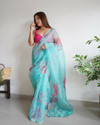 Vamsee Sabhysanchi Sky Organza Saree | Grocsy