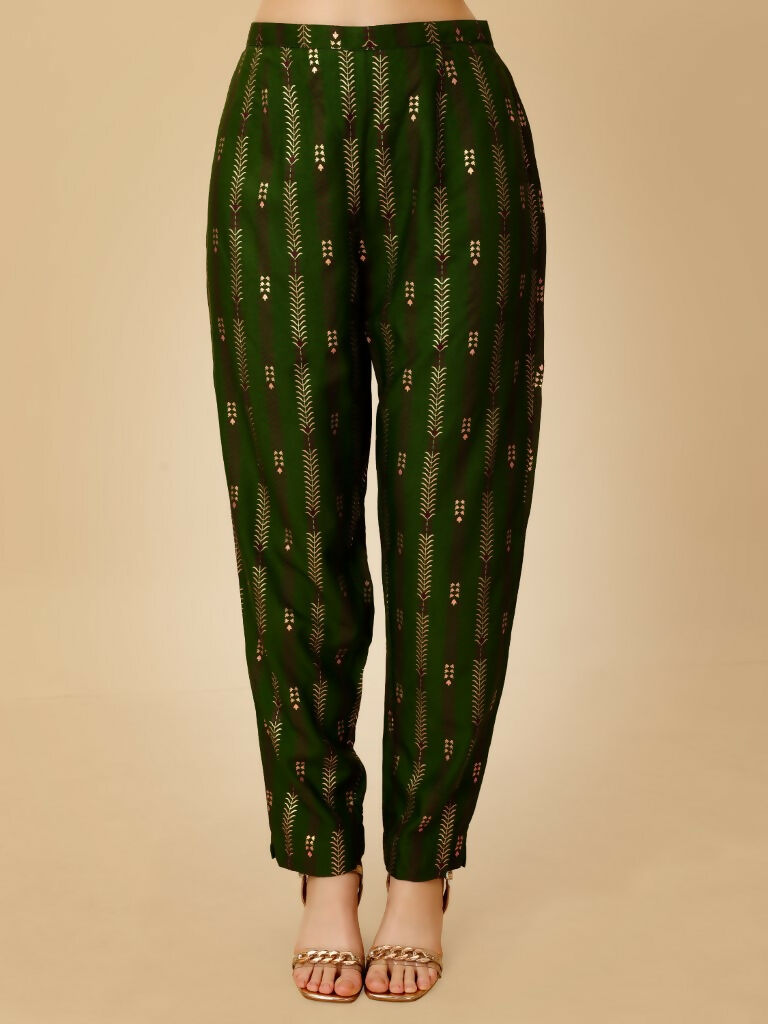 Jyoti Fashion Women's Green Viscose Rayon Embroidered Kurta Pant Set | Grocsy