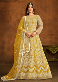 Yellow All Over Embroidered Net Wedding Anarkali Suit - Emponline | Grocsy
