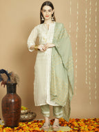 Jyoti Fashion Women's Off White Chanderi Silk Elegant Jardoshi Kurta with Trouser & Dupatta | Grocsy