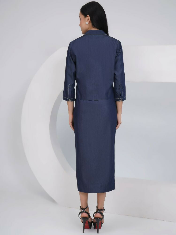 Joban Fashion Black Cotton Denim Pencil Skirt with Inner and Jacket | Grocsy