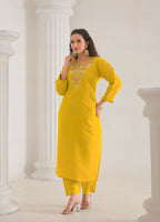 Ethnic Festive Wear Viscose Chanderi Yellow Stitched Suit With Dupatta - Tanisha | Grocsy