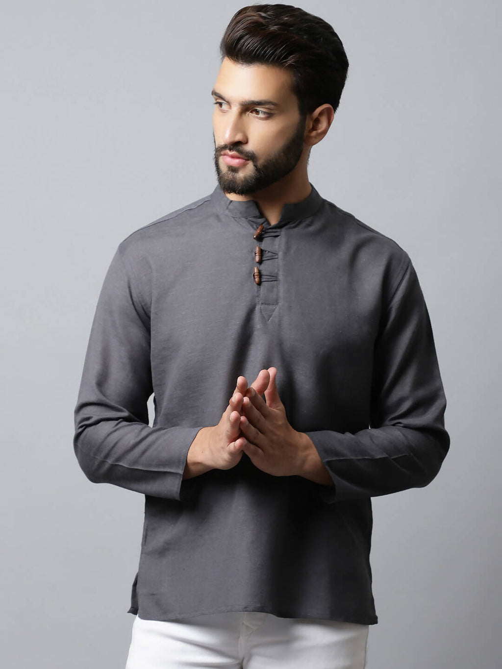 Even Apparels Grey Color Pure Cotton Men's Kurta With Side Placket (SLD1202) | Grocsy