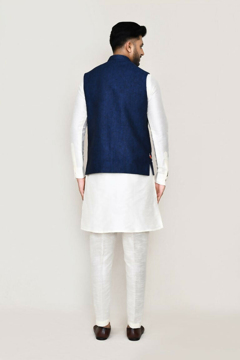 Joban Fashion White Colored Art Silk Fabric Kurta, Jacket With Straight Fit Pant | Grocsy