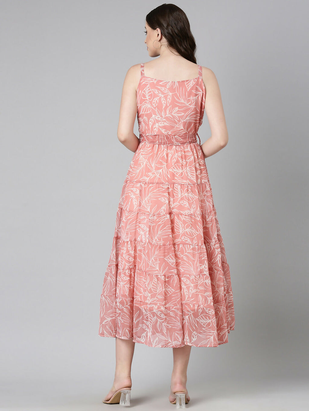 Souchii Peach Floral Fit & Flare Maxi | Grocsy