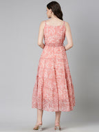 Souchii Peach Floral Fit & Flare Maxi | Grocsy