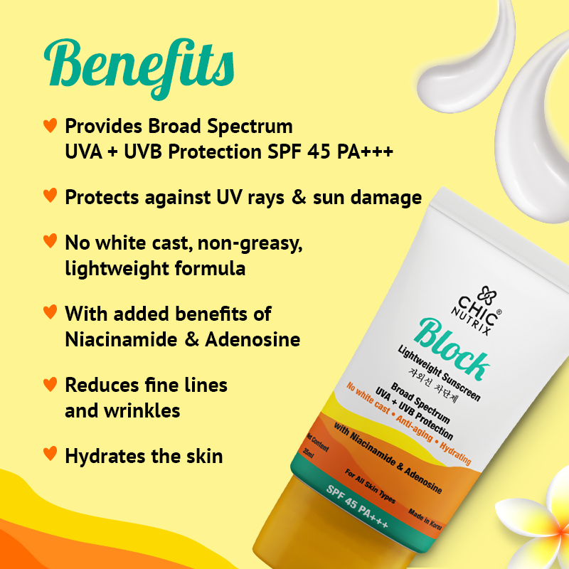 Chicnutrix Korean Skin Glow Protection Routine Combo - Chicnutrix Glow + Block Lightweight Sunscreen SPF 45 PA+++ | Grocsy