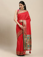 Shree Shyam Fashion Silk Blend Red Saree | Grocsy