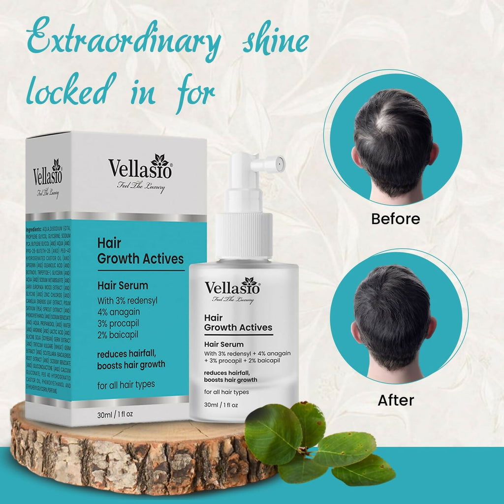 Vellasio Hair Growth Serum Actives - 3% Redensyl, 4% Anagain, 3% Procaoil, 2% Baicapil | Grocsy