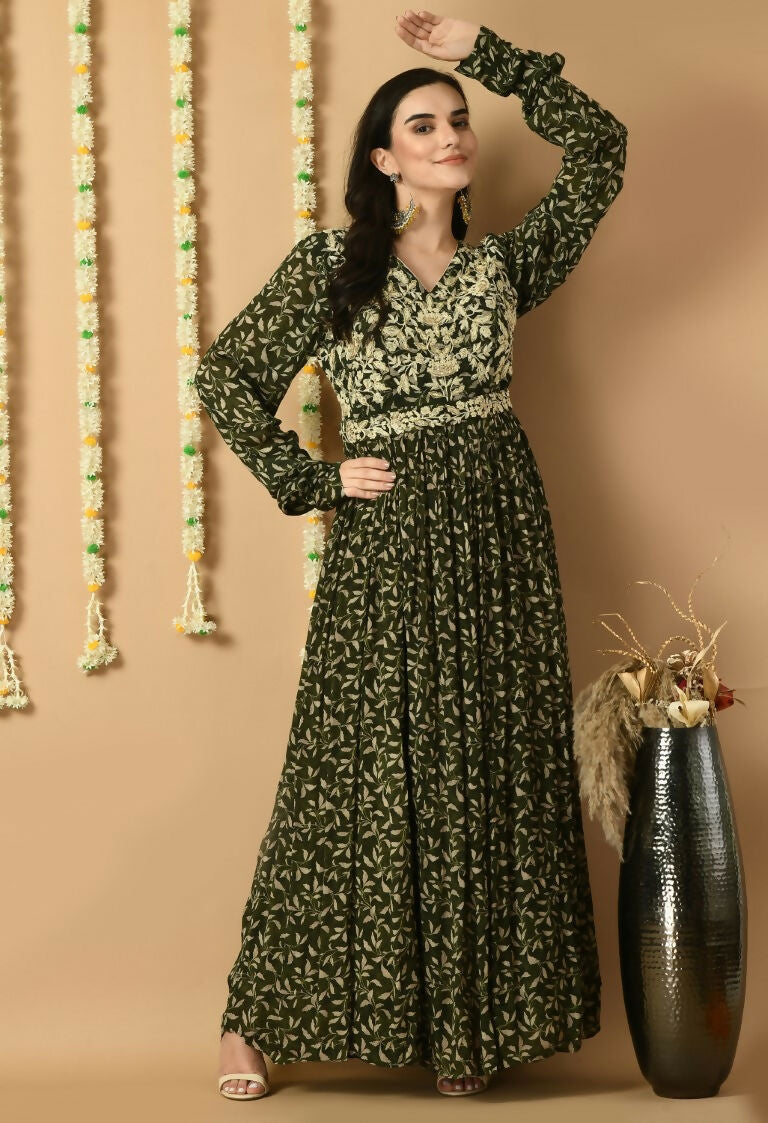 Joban Fashion Green Chinnon Kurta Set | Grocsy