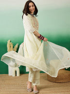 Sangria Embroidered A-Line Kurta With Trousers & Dupatta | Grocsy