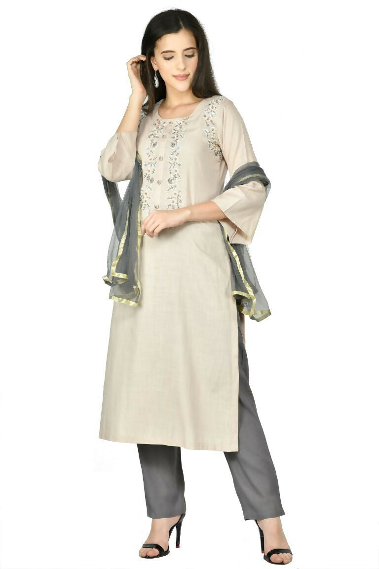 Joban Fashion Beige Cotton Rayon Kurta Set | Grocsy