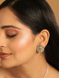 Nuyug 22K Gold Plated Mother of Pearls and Stone Studded Contemporary Floral Shaped Studs | Grocsy