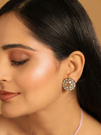 Nuyug 22K Gold Plated Mother of Pearls and Stone Studded Contemporary Floral Shaped Studs | Grocsy