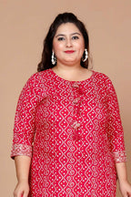 Miravan Women's Plus Size Pink Bandhani Pakistani Straight Kurti | Grocsy