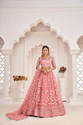 Aastha Fashion Gajari Butterfly Net White Cotton Thread Work, Zari Work And Sandwich Sequence Work Embroidery Wedding Wear Lehenga Choli | Grocsy