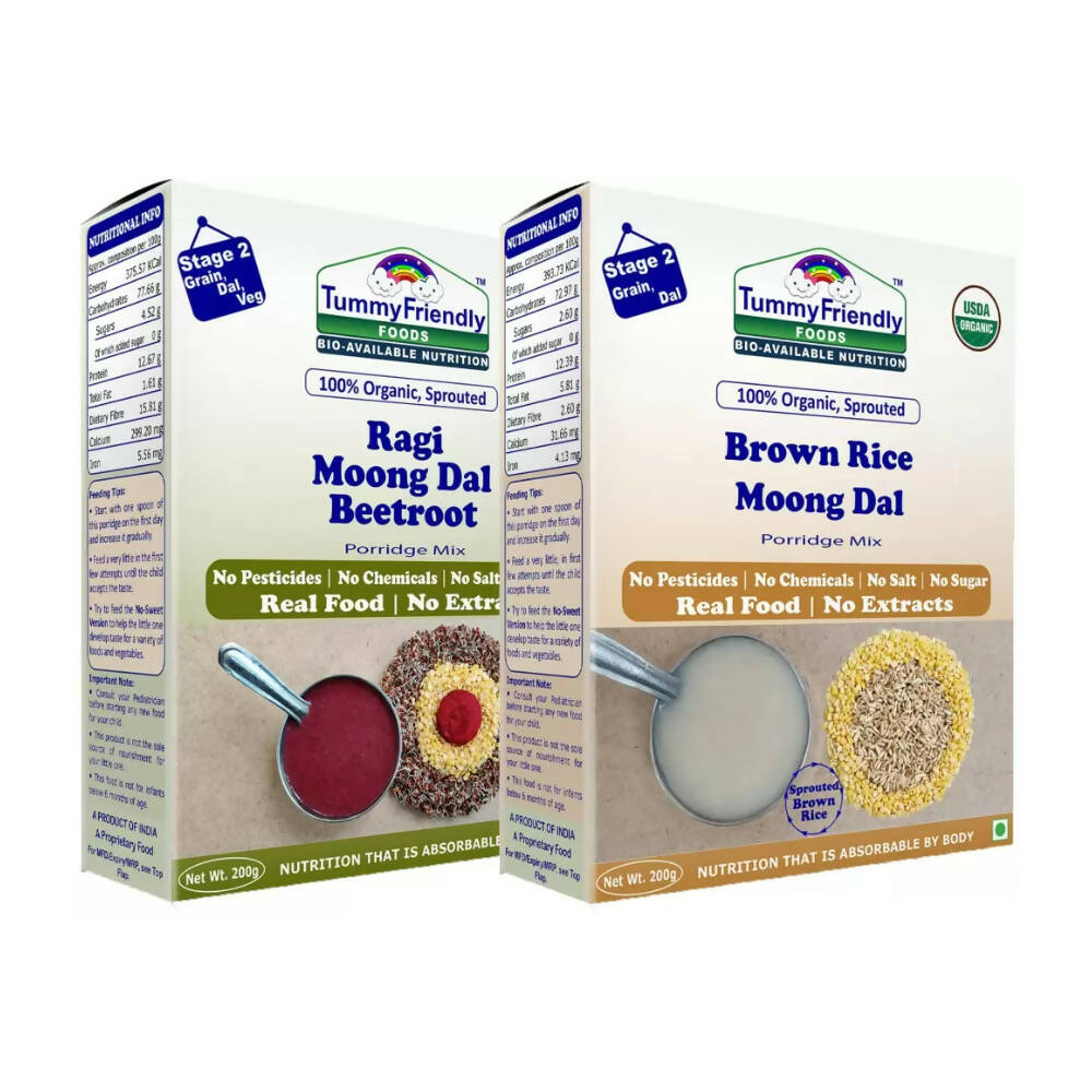 TummyFriendly Foods Certified Stage2 Ragi, Brown Rice Porridge Mixes Combo | Grocsy