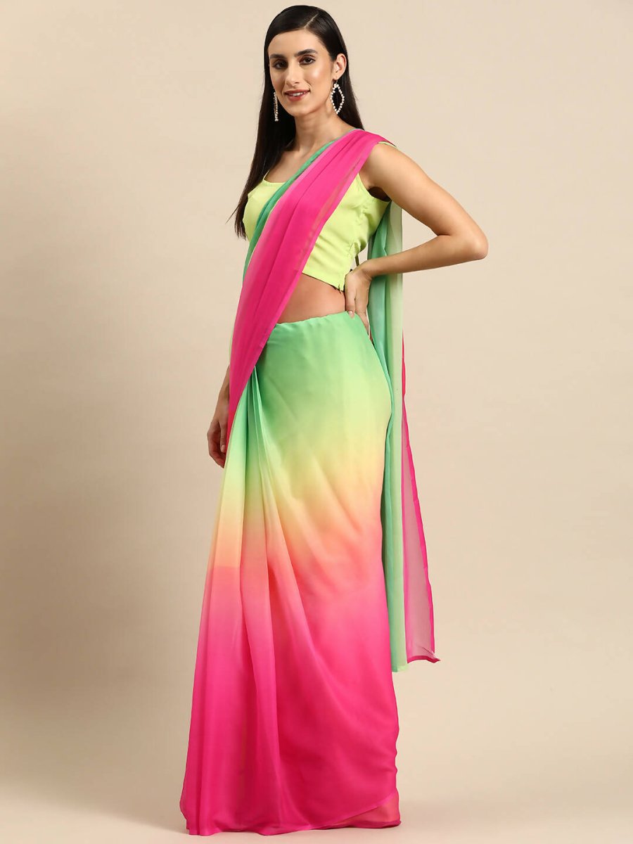 Ahalyaa Women's Traditional Semi Stitch Saree - Pink | Grocsy