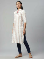 Ahalyaa Womens Off White Color Pure Cotton Printed Kurtas | Grocsy