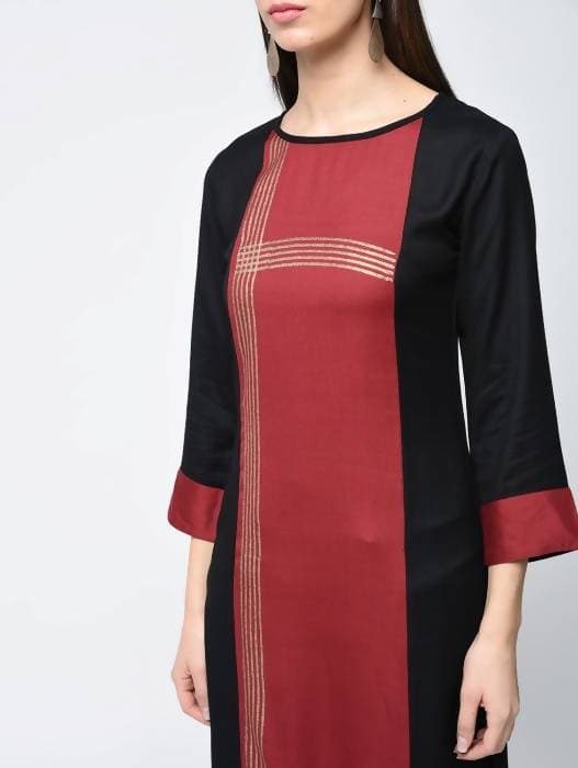Aniyah Rayon Block Printed Red Color Straight Kurta (AN-115K) | Grocsy