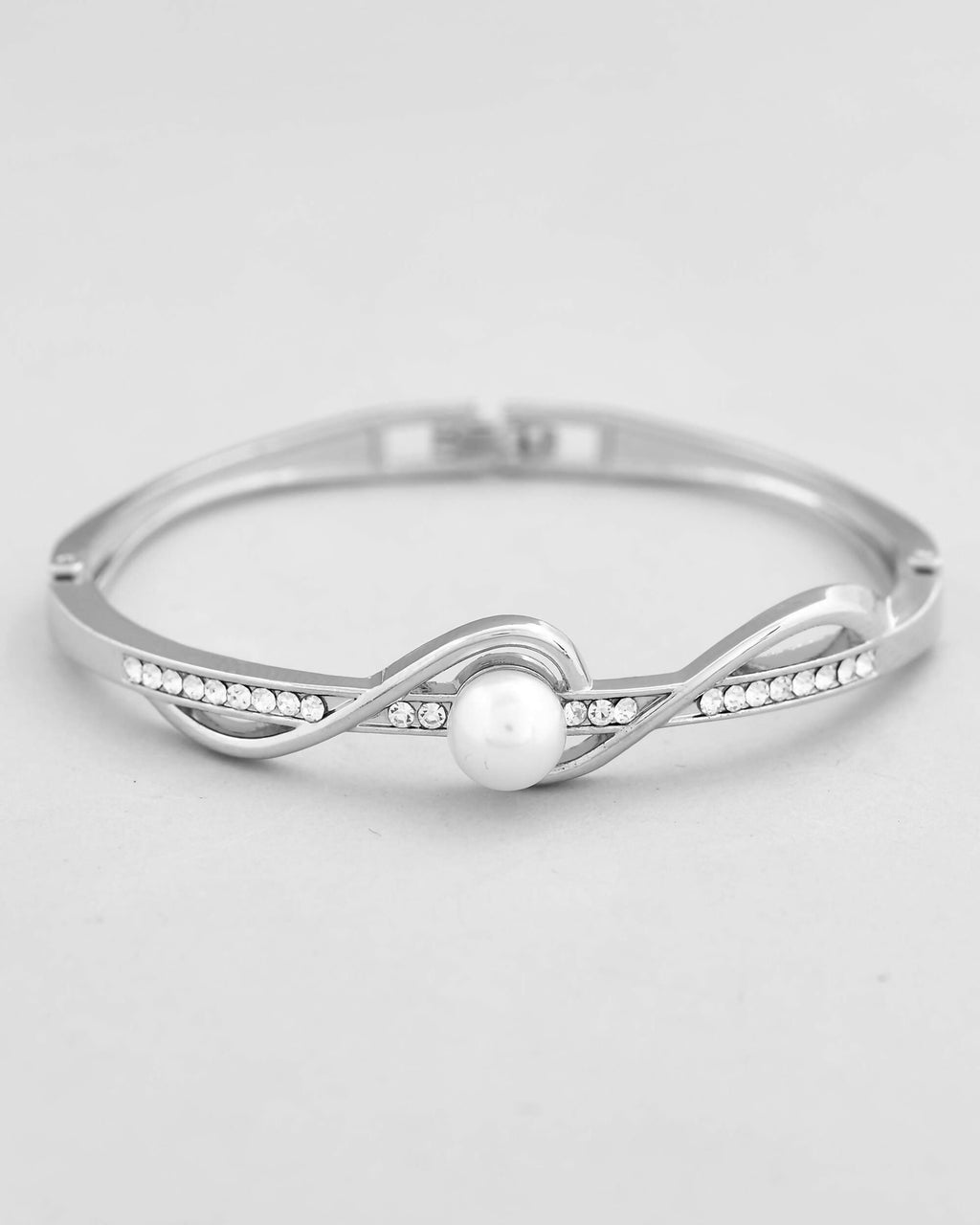 VOJ Silver Plated Pearl & Crystal Studed Bracelet | Grocsy