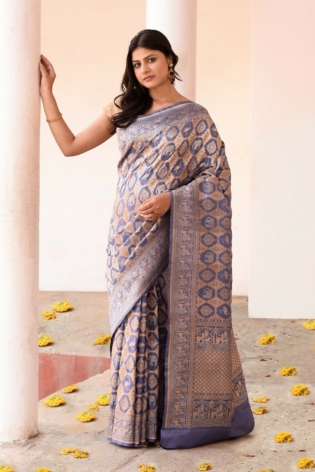 Joban Fashion Lavender Pure Katan Pure Handloom Banarasi Silk Saree | Grocsy